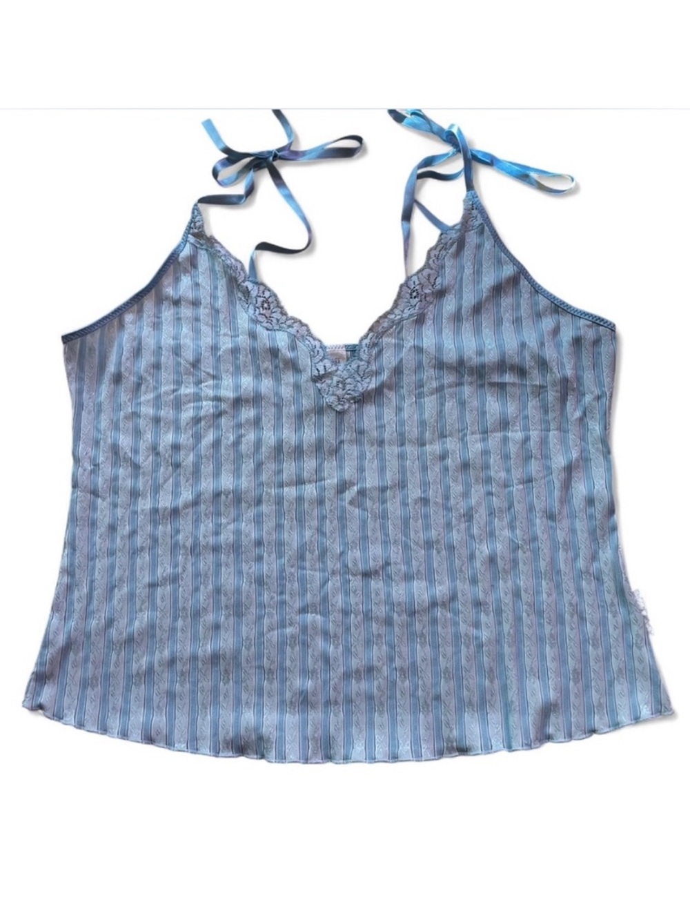 Passionata size large satin with ribbons Blue and white lace tank top Y2K